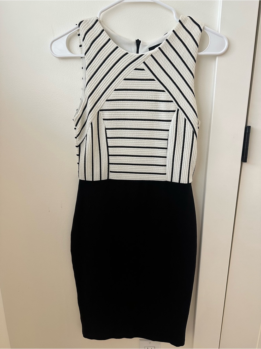 Lulu's Black & White Striped Ponte Midi Sheath Dress